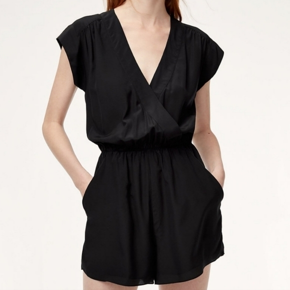 Aritzia Babaton EUC XS 100% real silk black romper - Picture 1 of 16